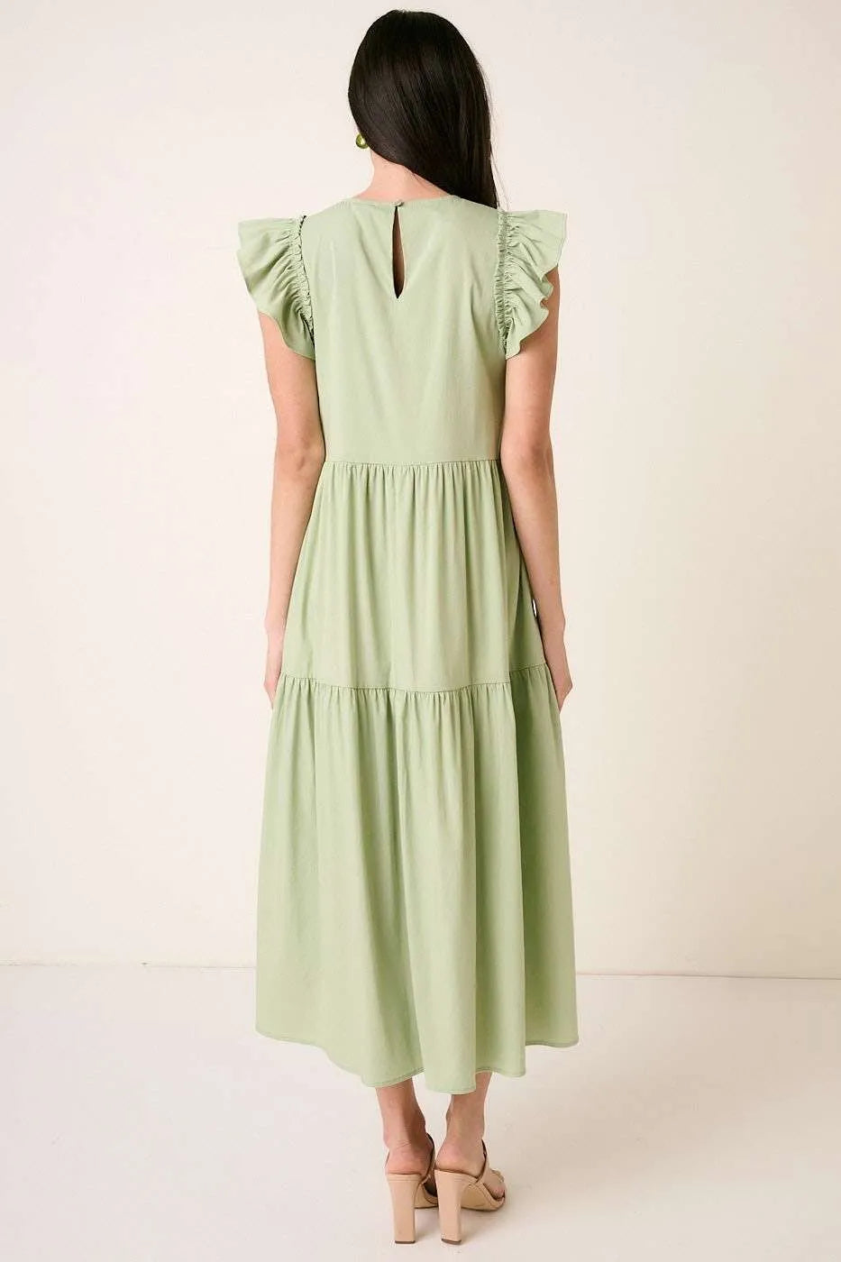 Ruffle Short Sleeve Tiered Maxi Dress in Sage - product view 4