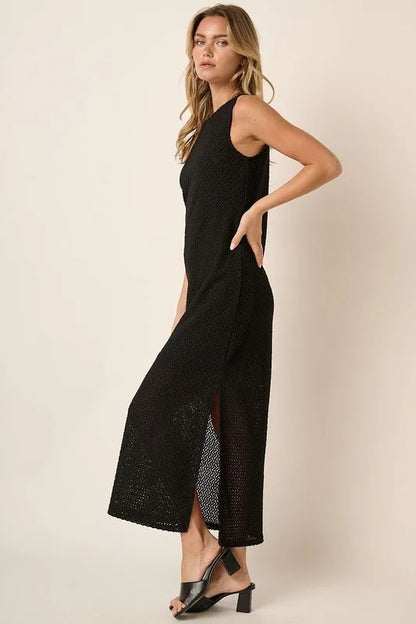 Side Slit Round Neck Sleeveless Dress in Black - product view 3