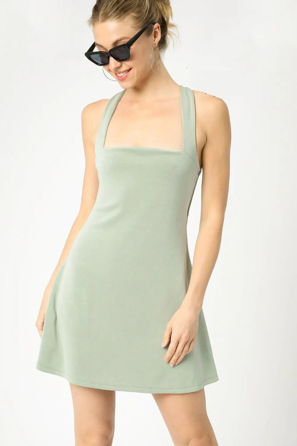 Crisscross Square Neck Active Dress - Sage - product view 1
