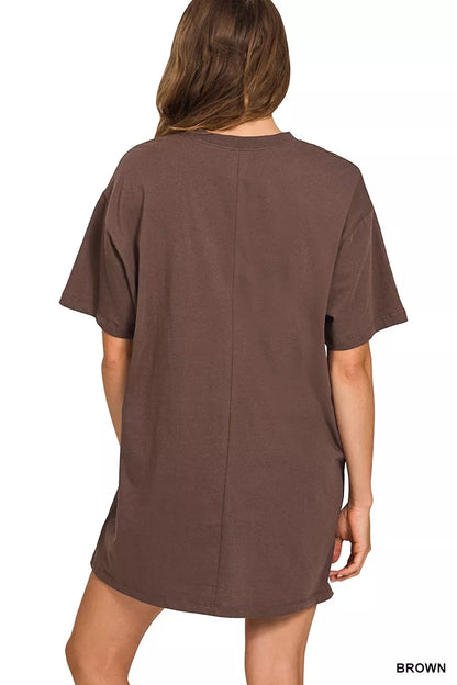 Short Sleeve Mini Tee Dress in Brown - product view 3
