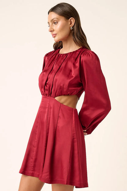 Satin Side Cutout Detail Mini Dress - Wine - product view 2