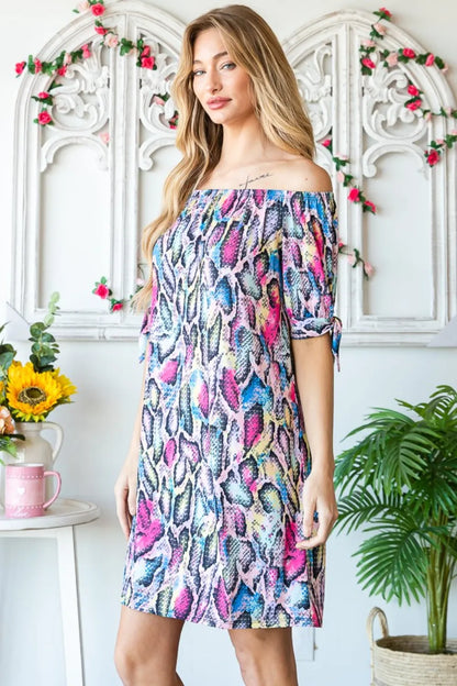 Full Size Off Shoulder Snake Mini Dress in Multi - product view 3