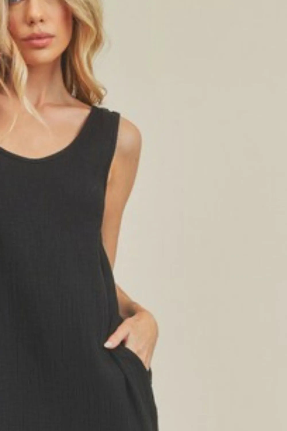 Round Neck Midi Tank Dress with Pockets - Black - product view 3