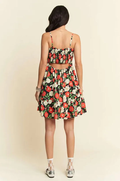 Floral Scalloped Cutout Back Mini Dress in Black - product view 10