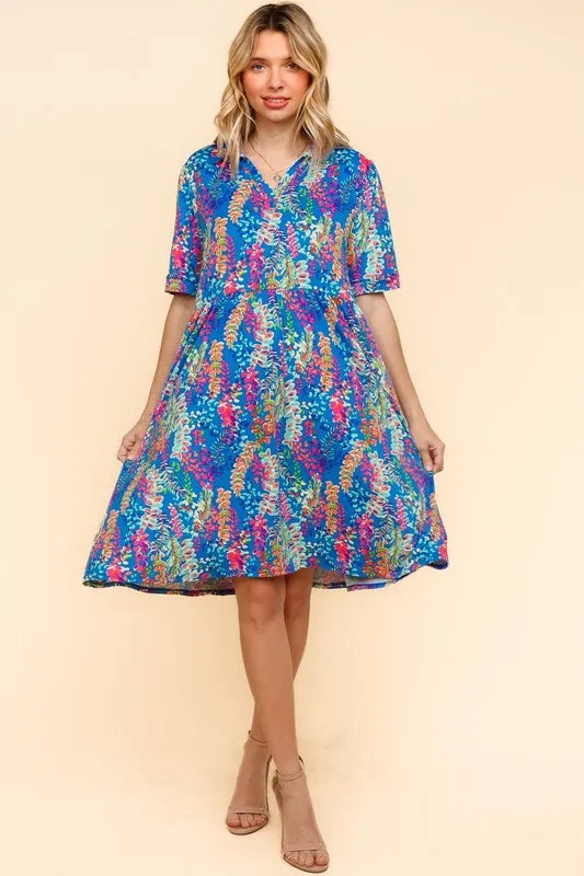 Johnny Collar Babydoll Dress with Side Pockets - Blue - product view 2