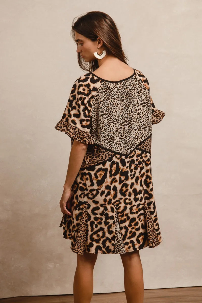 Leopard Prints Mix and Match Short Sleeves Dress in Leopard Mix - product view 6