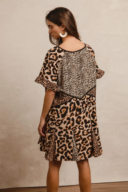 Leopard Prints Mix and Match Short Sleeves Dress in Leopard Mix - product view 6