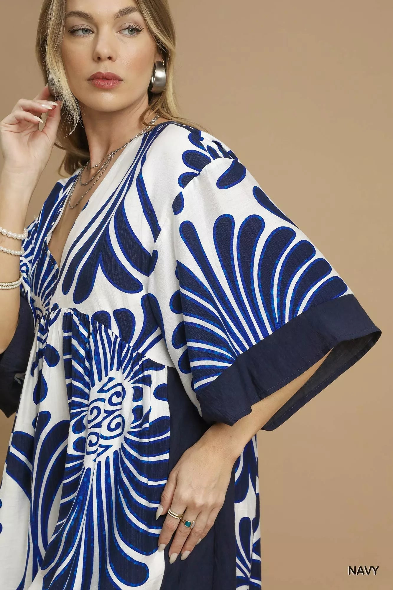Abstract Print Kimono Sleeve Mini Dress - Navy - product view 6