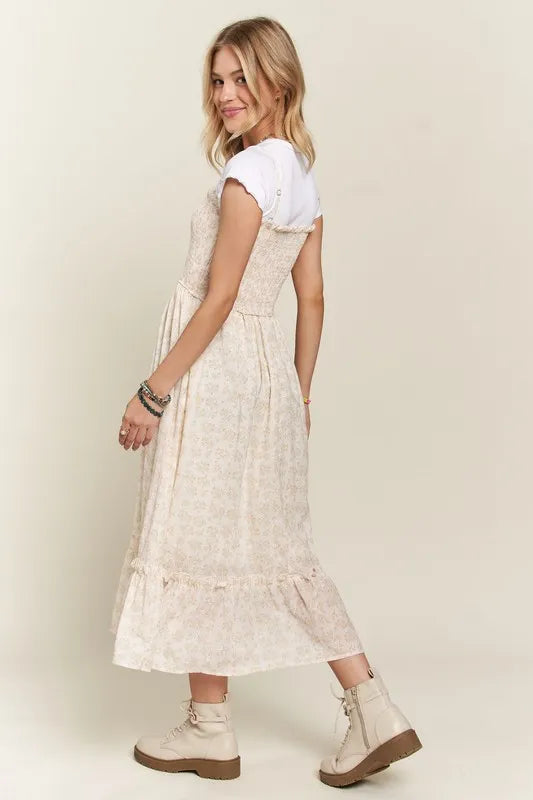 Smocked Floral Ruffled Hem Cami Dress - Apricot - product view 4