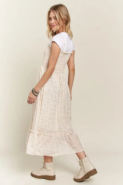 Smocked Floral Ruffled Hem Cami Dress - Apricot - product view 4