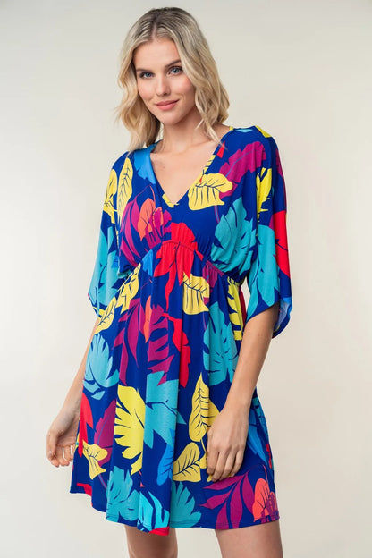 Full Size Printed V-Neck Mini Dress in Multi - product view 1