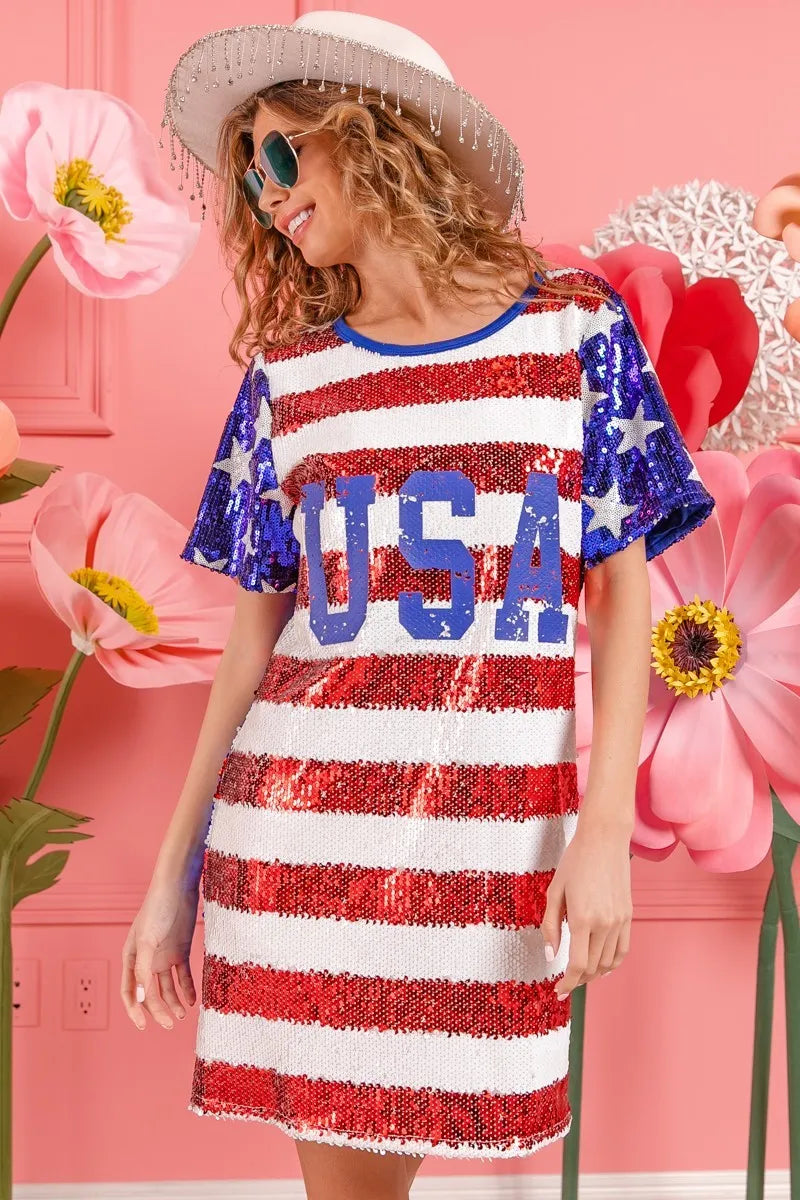 American Flag Theme Usa Print Sequin Dress - product view 16