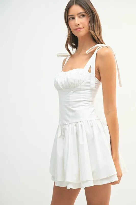 Shoulder Tie Corset Panel Mini Dress in Off White - product view 4