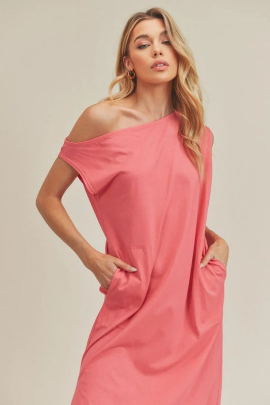 Side Slit Round Neck Sleeveless Midi Dress - Coral - product view 2