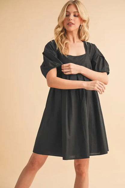 Square Neck Babydoll Dress with Pockets - Black - product view 4