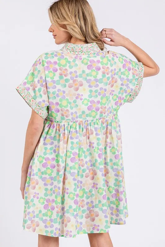 Floral Babydoll Short Sleeves Dress in Gum Leaf - product view 7