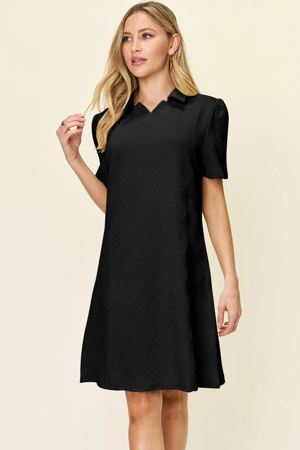 Full Size Texture Collared Neck Short Sleeve Dress in White, Lavender and more - product view 19