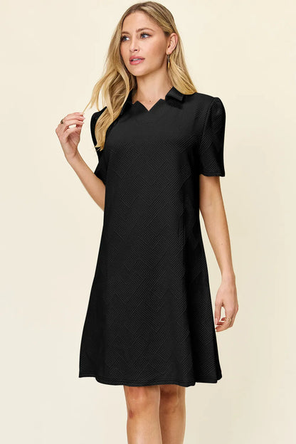 Full Size Texture Collared Neck Short Sleeve Dress in White, Lavender and more - product view 19