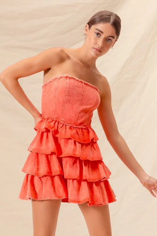 Strapless Ruffle Layered Game Day Cheer Up Dress - Orange - product view 9