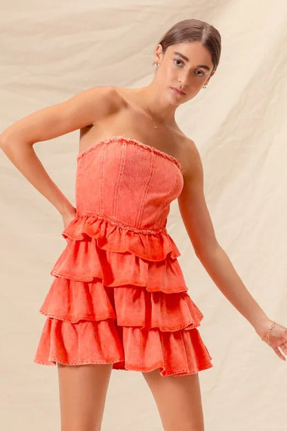 Strapless Ruffle Layered Game Day Cheer Up Dress - Orange - product view 9