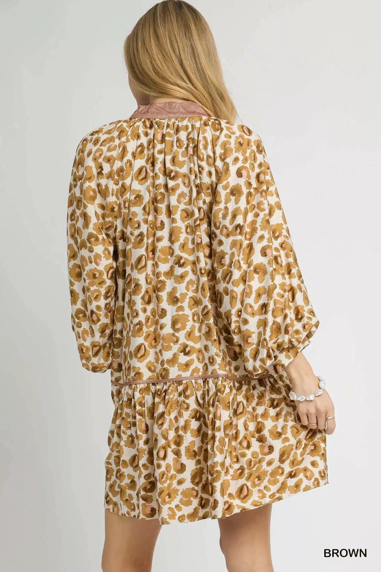 Leopard Print Tiered Mini Dress - Brown - product view 2