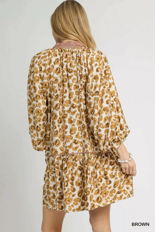 Leopard Print Tiered Mini Dress - Brown - product view 2