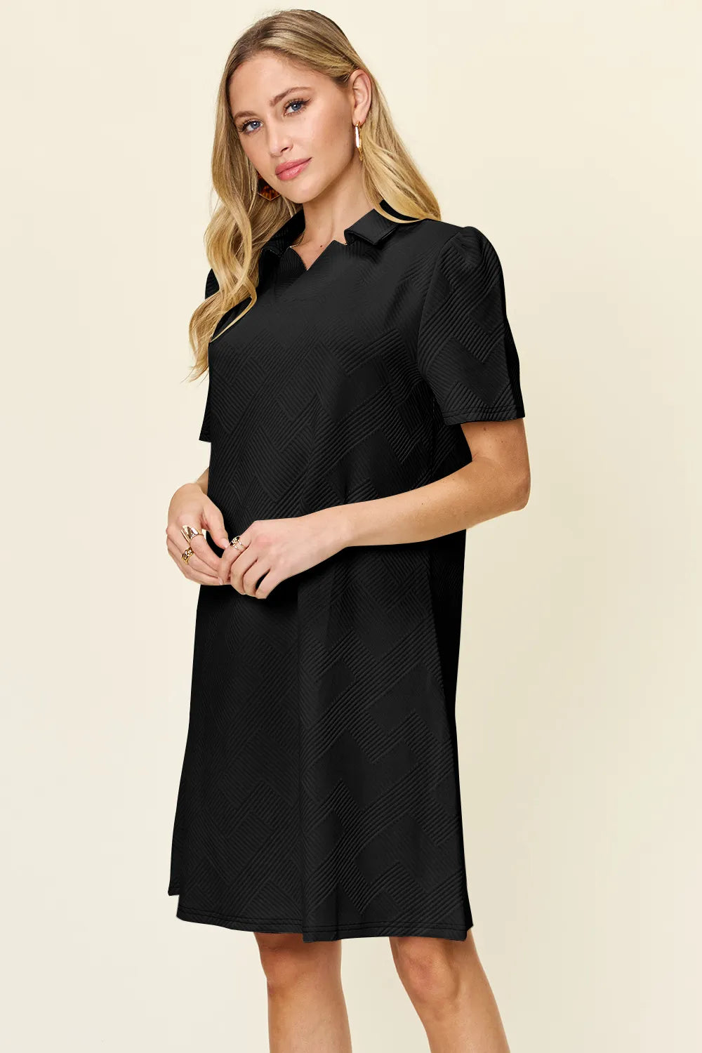 Full Size Texture Collared Neck Short Sleeve Dress in White, Lavender and more - product view 20