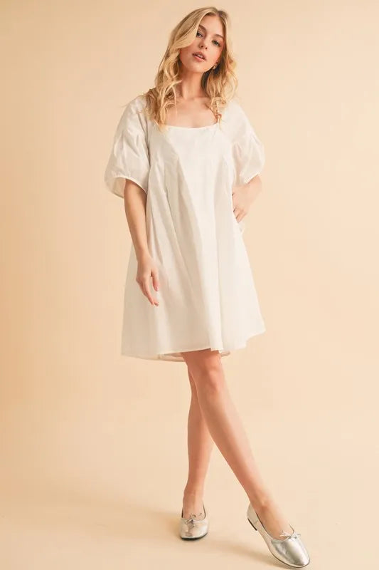 Square Neck Babydoll Dress with Pockets - White - product view 3