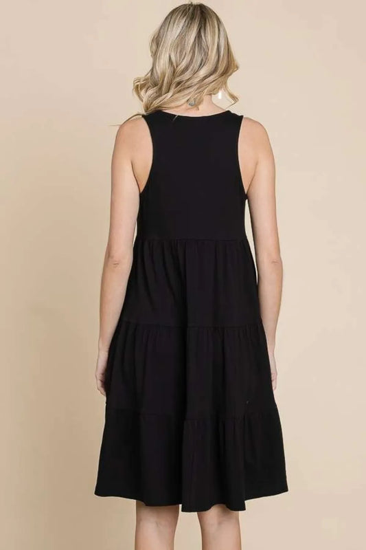 Racerback Tiered Tank Dress in Black - product view 2
