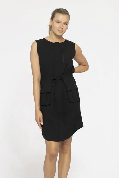 Versatile Drawstring Waist Tank Dress in Black - product view 2