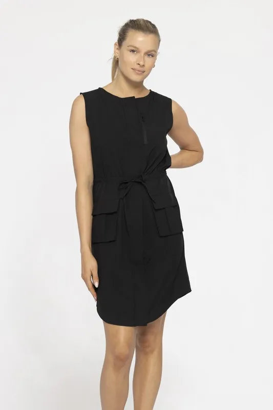 Versatile Drawstring Waist Tank Dress in Black - product view 2