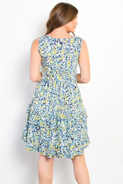 Full Size Print Wrinkle Free Ruffled Dress in Blue - product view 2