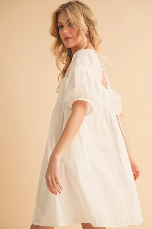 Square Neck Babydoll Dress with Pockets - White - product view 10