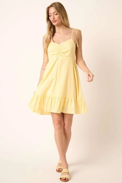 Ruched Detail Spaghetti Tie Mini Dress - Yellow - product view 5