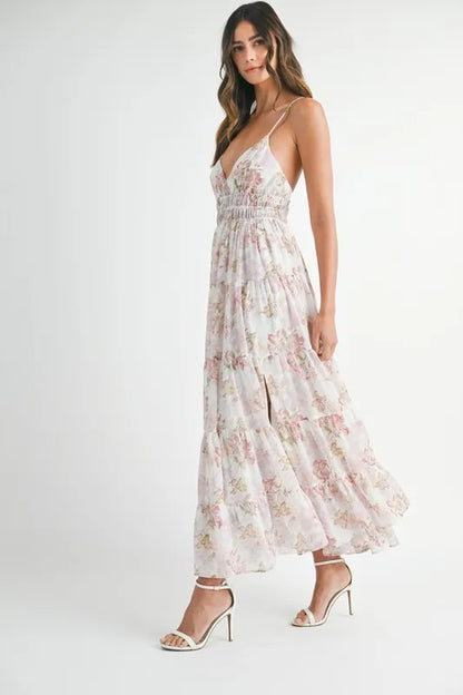 Floral Print Tiered Cami Maxi Dress - Pink - product view 4