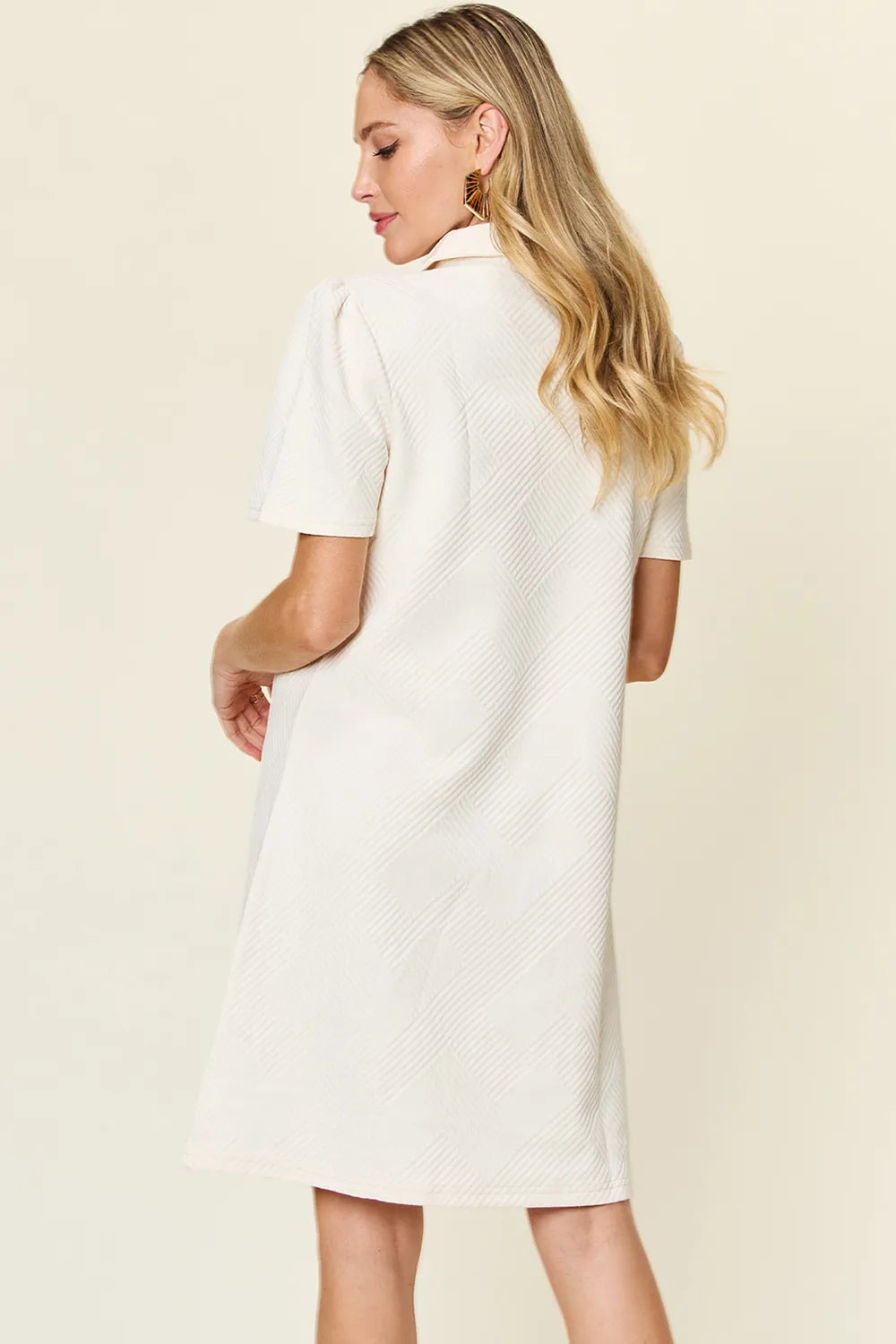 Full Size Texture Collared Neck Short Sleeve Dress in White, Lavender and more - product view 2