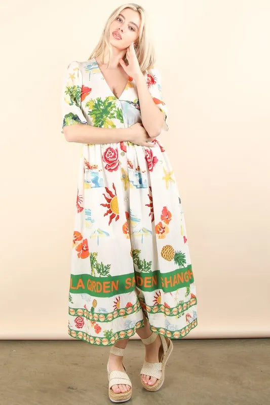 Button Down Printed Midi Dress - Ivory Mix - product view 4
