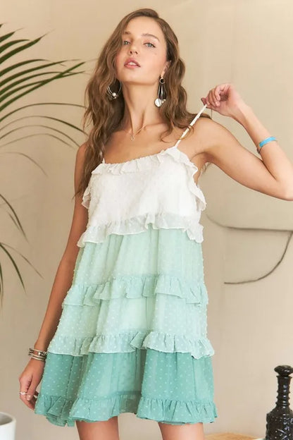 Swiss Dot Ruffled Tiered Mini Dress - Gum Leaf - product view 3