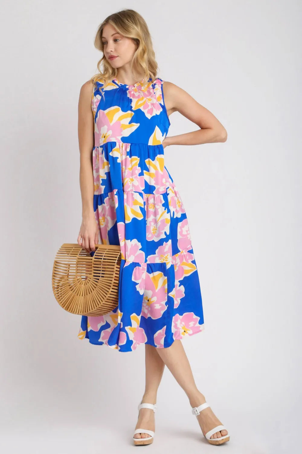 Full Size Floral Tiered Midi Tank Dress Plus Size in Royal Blue - product view 1