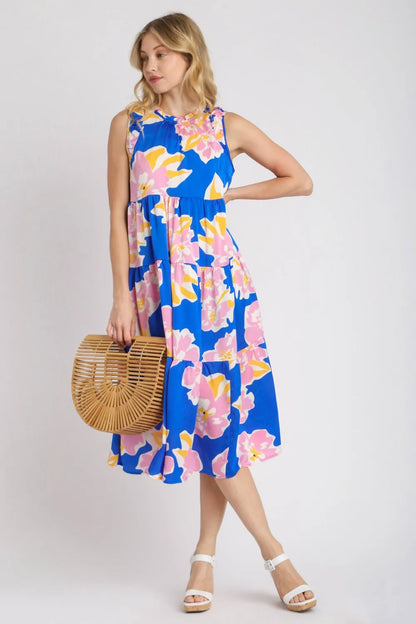 Full Size Floral Tiered Midi Tank Dress Plus Size in Royal Blue - product view 1