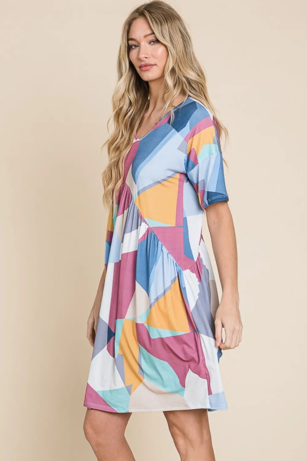 Ruched Color Block Short Sleeve Dress in Multicolor - product view 3
