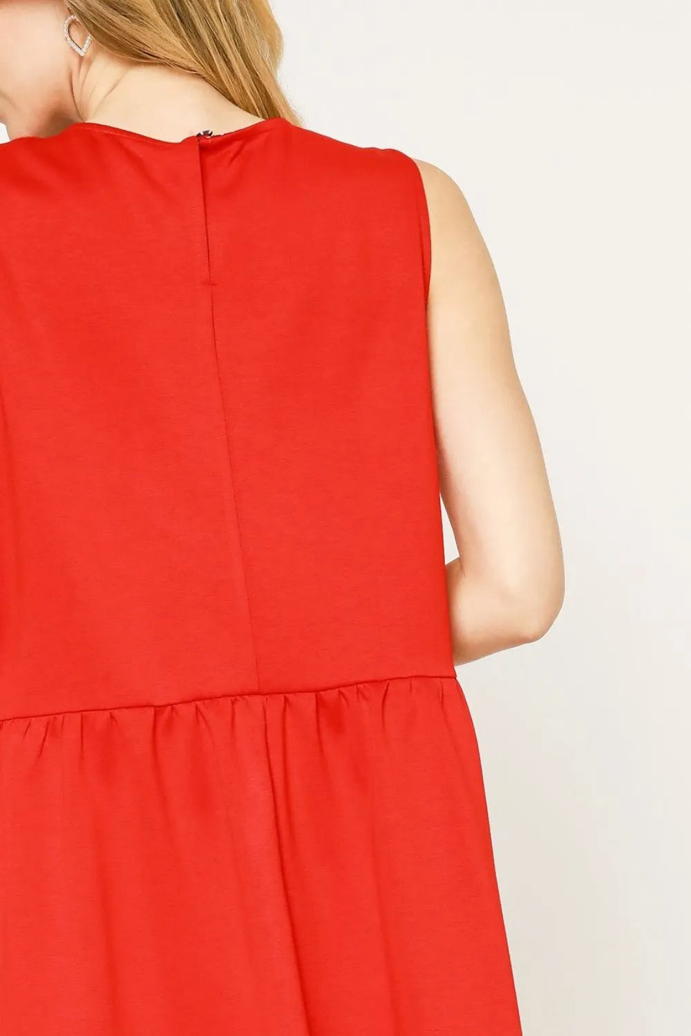 Round Neck Sleeveless Tank Dress with Pockets - Red - product view 3