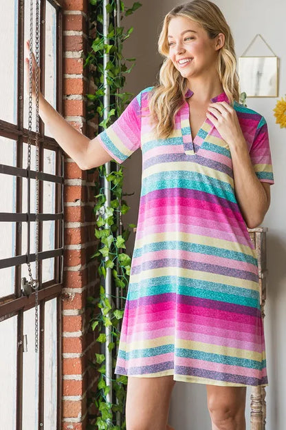 Full Size Striped Short Sleeve Mini Tee Dress Plus Size in Pink Multi - product view 6