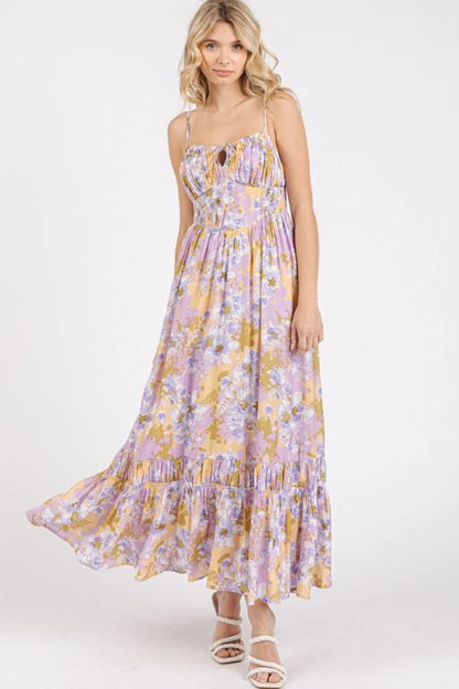 Floral Smocked Back Ruffled Hem Maxi Cami Dress in Lavender - product view 4