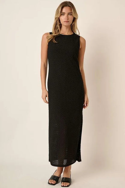 Side Slit Round Neck Sleeveless Dress in Black - product view 2