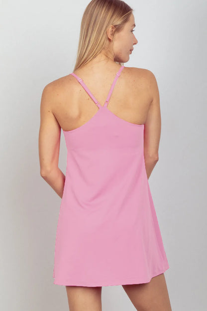 Sleeveless Active Tennis Dress with Unitard Liner in Mauve - product view 2