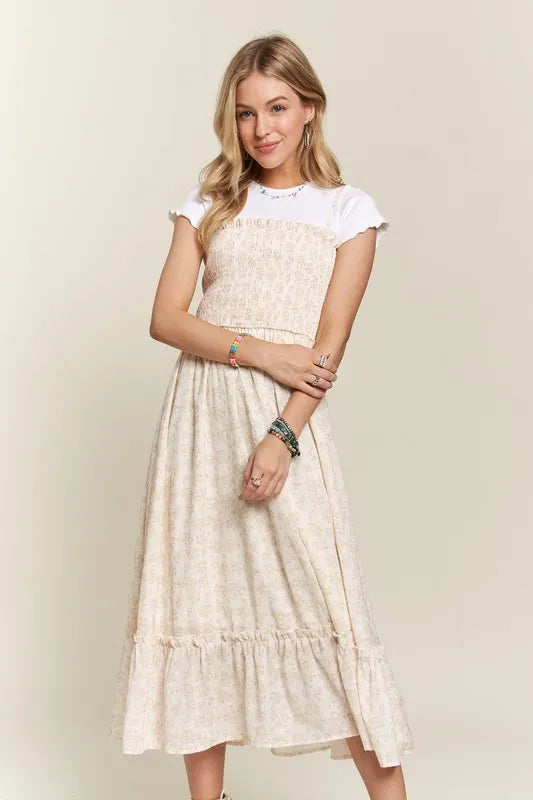 Smocked Floral Ruffled Hem Cami Dress - Apricot - product view 6