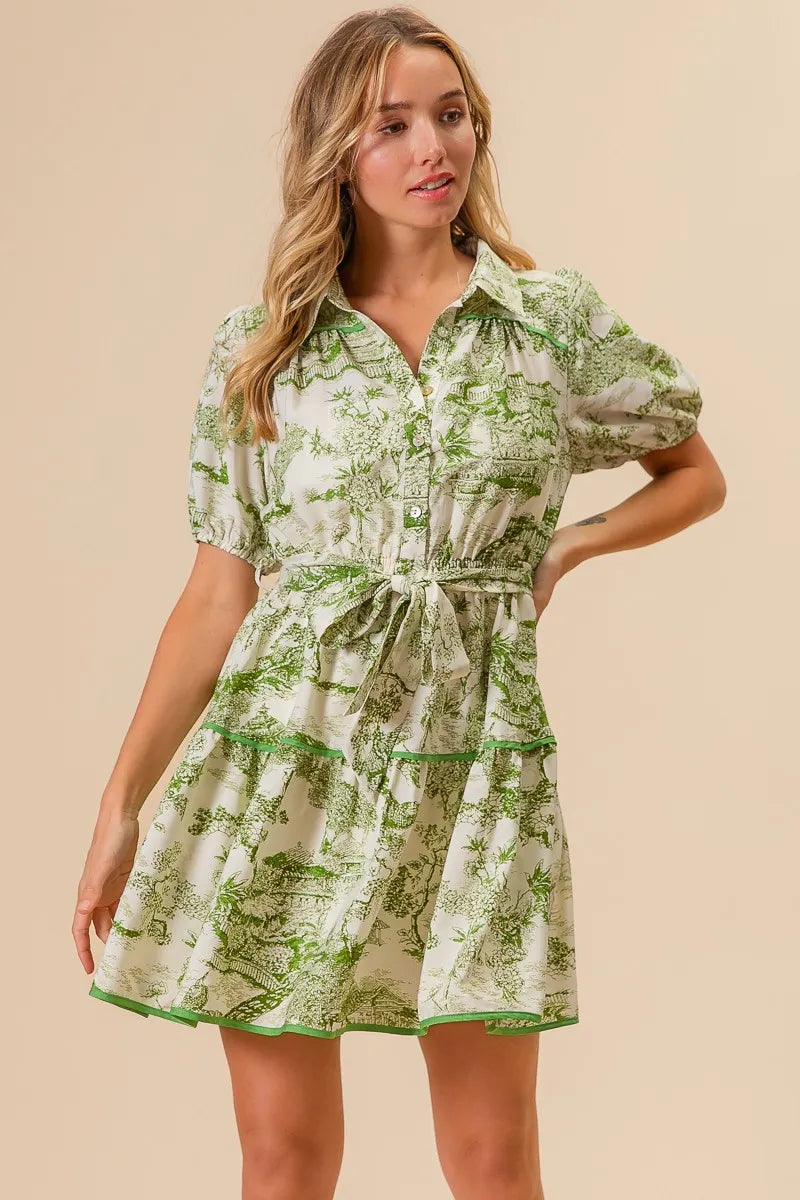 Woven Printed Tiered Dress in Avocado - product view 15