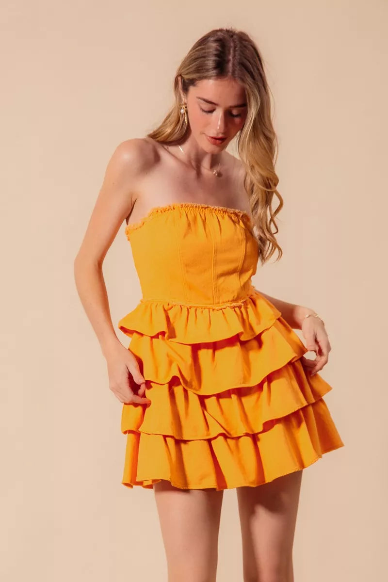 Strapless Ruffle Layered Game Day Cheer Up Dress - Gold - product view 4
