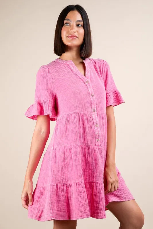 Plus Size Mineral Washed Woven Mini Dress in Pink - product view 5